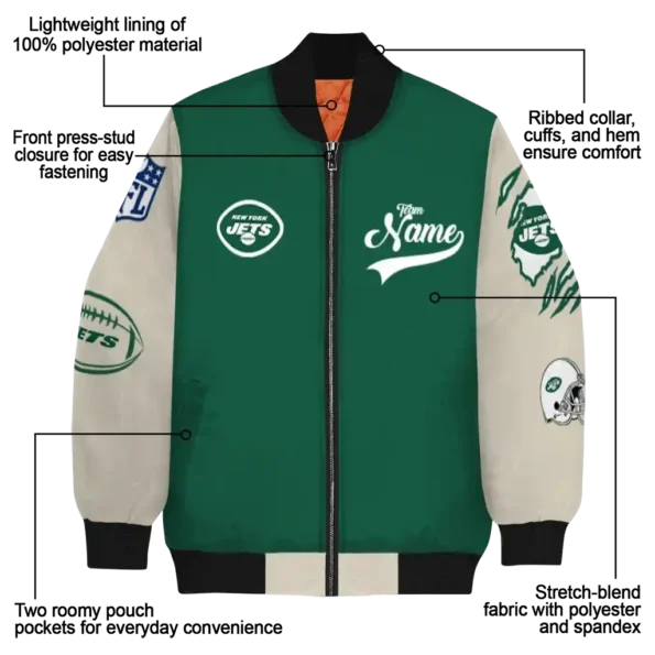 custom new york jets razorback outline green nude bomber jacket new arrival
