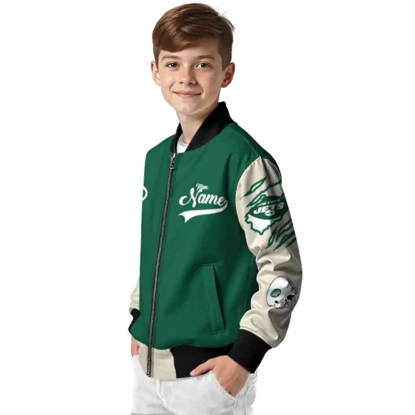 custom new york jets razorback outline green nude bomber jacket trendy