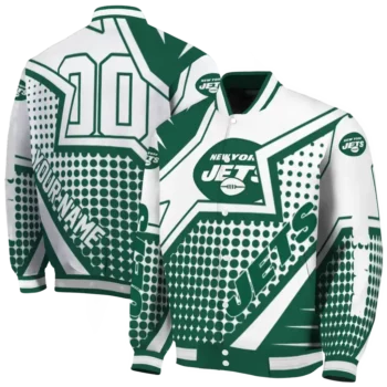 custom new york jets star burst green varsity jacket fashion forward