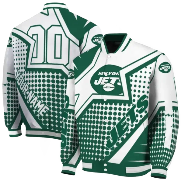 custom new york jets star burst green varsity jacket fashion forward