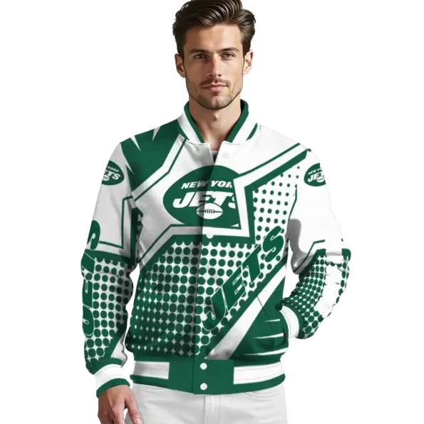 custom new york jets star burst green varsity jacket high quality