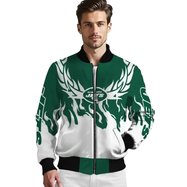 custom new york jets winged blaze green white bomber jacket high quality