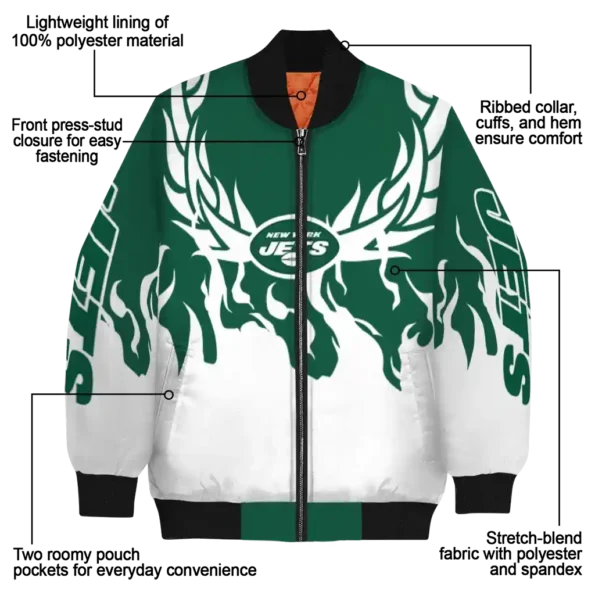 custom new york jets winged blaze green white bomber jacket new arrival