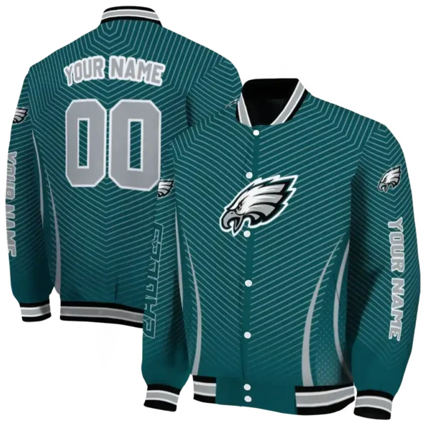 custom philadelphia eagles chevron arrow green varsity jacket fashion forward
