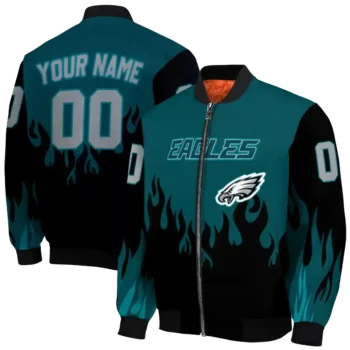 custom philadelphia eagles flame border green black bomber jacket fashion forward