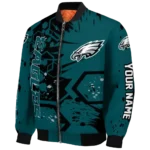 custom philadelphia eagles hexagon cluster green black bomber jacket best selling