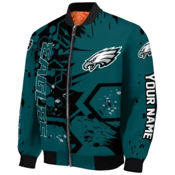 custom philadelphia eagles hexagon cluster green black bomber jacket best selling