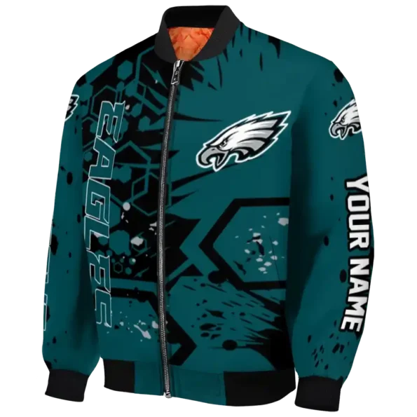 custom philadelphia eagles hexagon cluster green black bomber jacket best selling