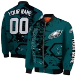 custom philadelphia eagles hexagon cluster green black bomber jacket best selling