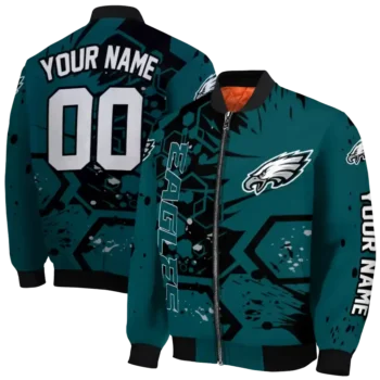 custom philadelphia eagles hexagon cluster green black bomber jacket fashion forward