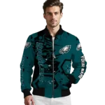 custom philadelphia eagles hexagon cluster green black bomber jacket best selling