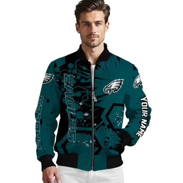 custom philadelphia eagles hexagon cluster green black bomber jacket high quality