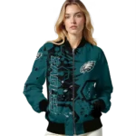 custom philadelphia eagles hexagon cluster green black bomber jacket best selling