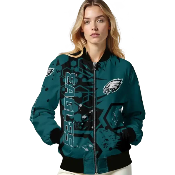 custom philadelphia eagles hexagon cluster green black bomber jacket latest model