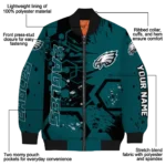 custom philadelphia eagles hexagon cluster green black bomber jacket best selling