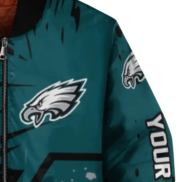 custom philadelphia eagles hexagon cluster green black bomber jacket premium grade
