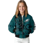 custom philadelphia eagles hexagon cluster green black bomber jacket best selling