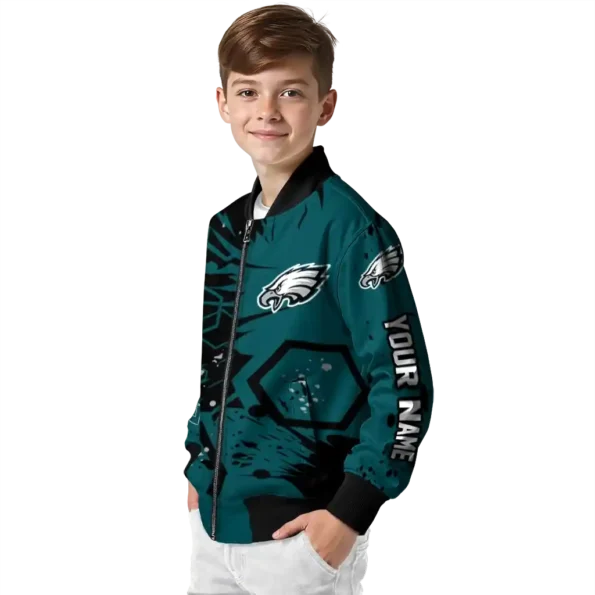 custom philadelphia eagles hexagon cluster green black bomber jacket trendy