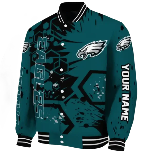 custom philadelphia eagles hexagon cluster green black varsity jacket best selling