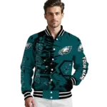 custom philadelphia eagles hexagon cluster green black varsity jacket best selling