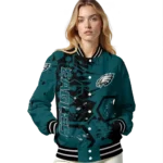 custom philadelphia eagles hexagon cluster green black varsity jacket best selling