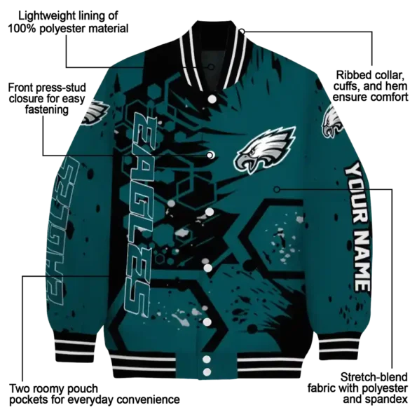custom philadelphia eagles hexagon cluster green black varsity jacket new arrival