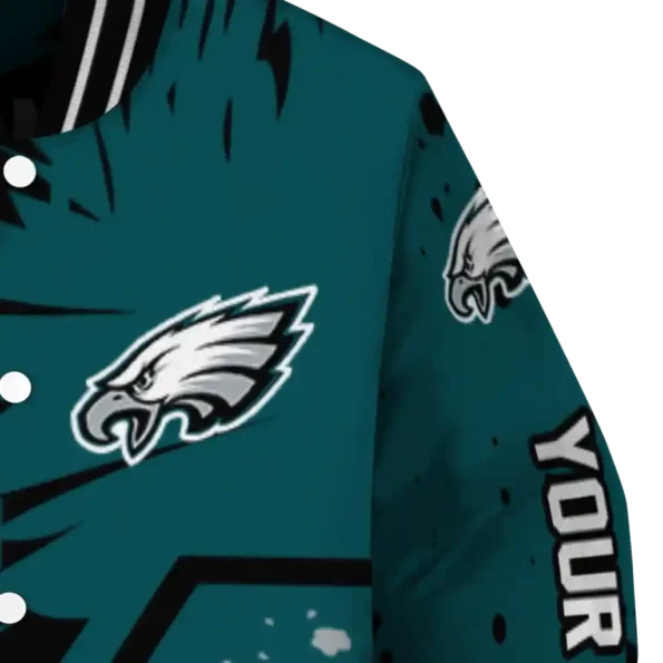 custom philadelphia eagles hexagon cluster green black varsity jacket premium grade