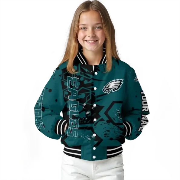 custom philadelphia eagles hexagon cluster green black varsity jacket top rated