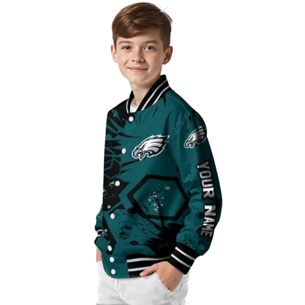 custom philadelphia eagles hexagon cluster green black varsity jacket trendy