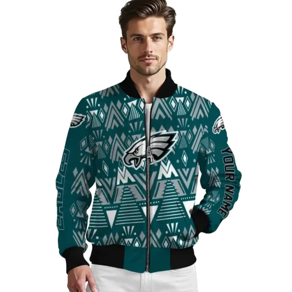 custom philadelphia eagles pyramid shapes green bomber jacket high quality