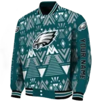 custom philadelphia eagles pyramid shapes green varsity jacket best selling