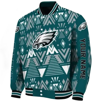 custom philadelphia eagles pyramid shapes green varsity jacket best selling