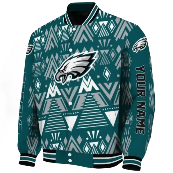 custom philadelphia eagles pyramid shapes green varsity jacket best selling