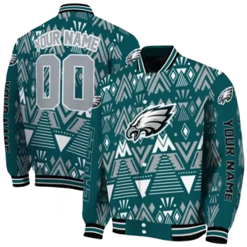 custom philadelphia eagles pyramid shapes green varsity jacket fashion forward