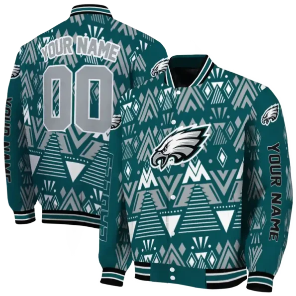 custom philadelphia eagles pyramid shapes green varsity jacket fashion forward