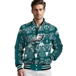 custom philadelphia eagles pyramid shapes green varsity jacket best selling