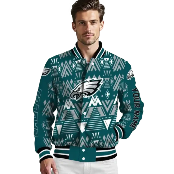 custom philadelphia eagles pyramid shapes green varsity jacket high quality