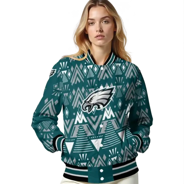 custom philadelphia eagles pyramid shapes green varsity jacket latest model