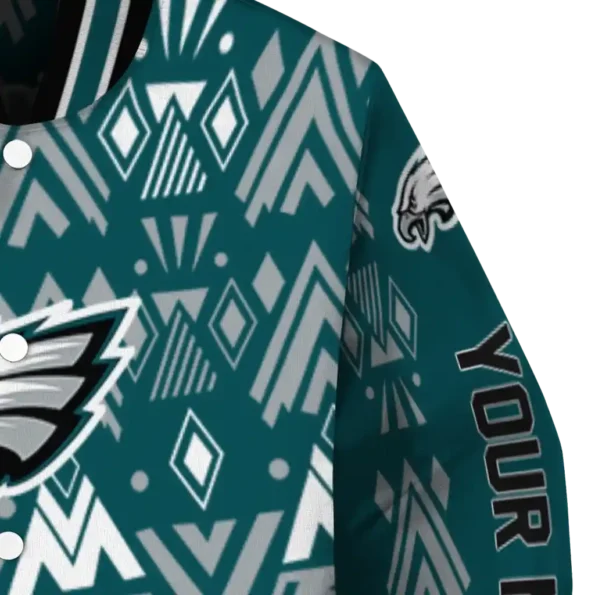 custom philadelphia eagles pyramid shapes green varsity jacket premium grade