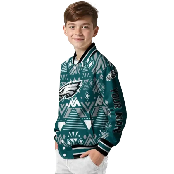 custom philadelphia eagles pyramid shapes green varsity jacket trendy
