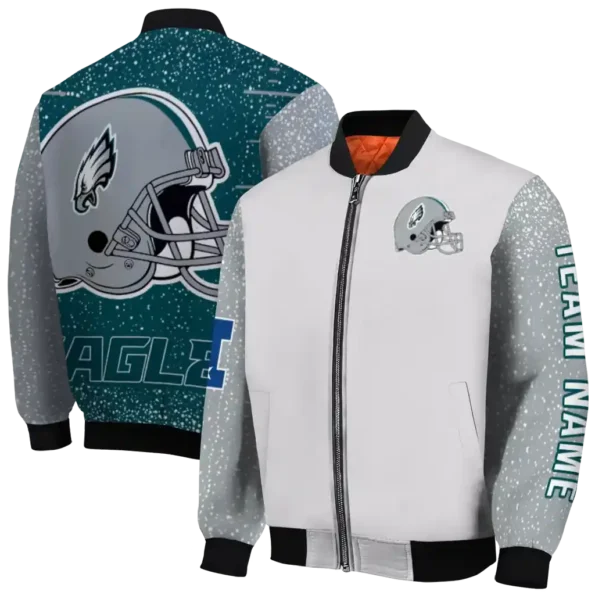custom philadelphia eagles speckled arms green gray bomber jacket fashion forward