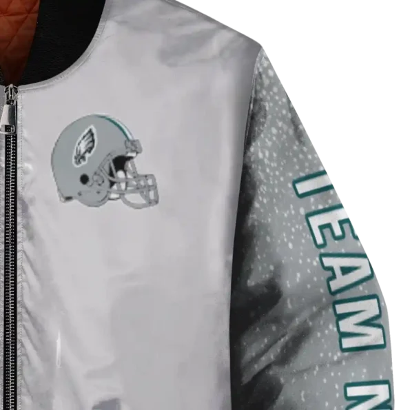 custom philadelphia eagles speckled arms green gray bomber jacket premium grade