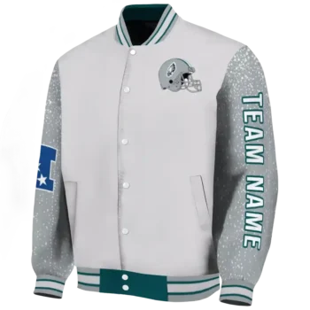 custom philadelphia eagles speckled arms green gray varsity jacket best selling