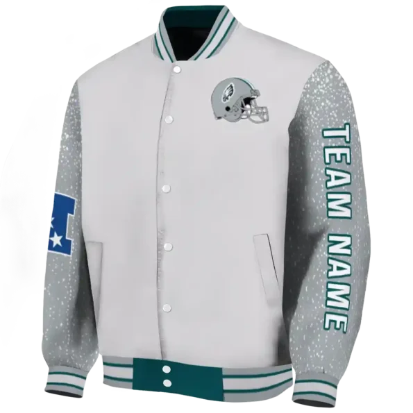 custom philadelphia eagles speckled arms green gray varsity jacket best selling