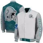 custom philadelphia eagles speckled arms green gray varsity jacket best selling