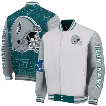 custom philadelphia eagles speckled arms green gray varsity jacket fashion forward