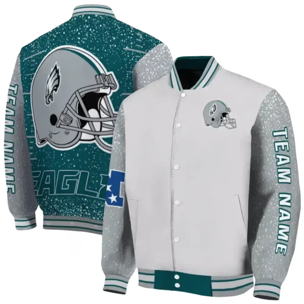 custom philadelphia eagles speckled arms green gray varsity jacket fashion forward