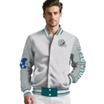 custom philadelphia eagles speckled arms green gray varsity jacket best selling