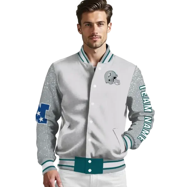 custom philadelphia eagles speckled arms green gray varsity jacket high quality