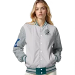 custom philadelphia eagles speckled arms green gray varsity jacket best selling